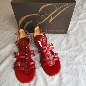 Enzo Angiolini 🌹 7.5 Eatells red leather studded cage gladiator sandals NWT